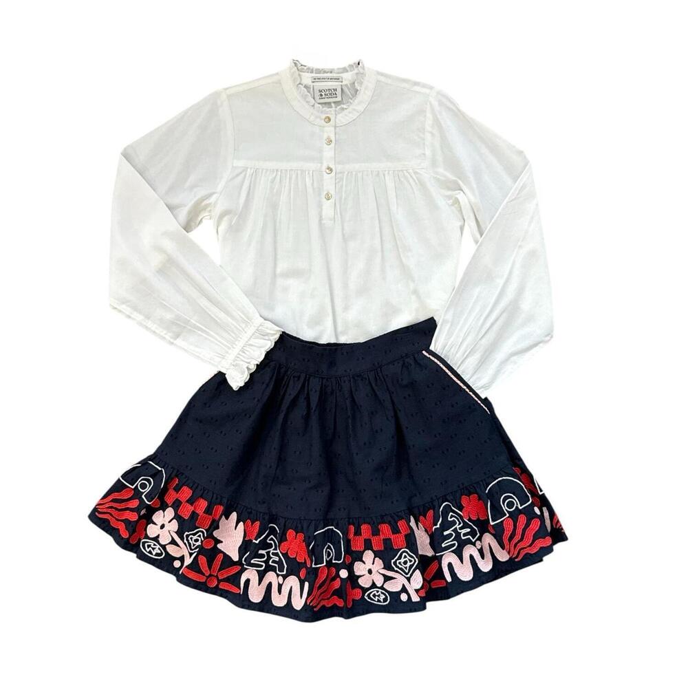 NEW SCOTCH & SODA girl's jacquard embroidered skirt in blue